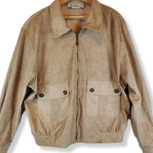 Vintage 1980s Saint Germain Paris Brown Grid Dot Jacket Coat Size M Zip Up 🇺🇸